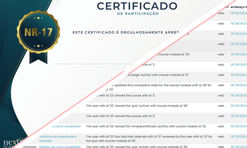 Certificado e relatórios